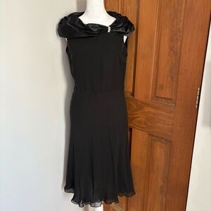 Vtg The Look Randolph Duke Small Black 100% Silk Dress Jewel Satin Collar LBD